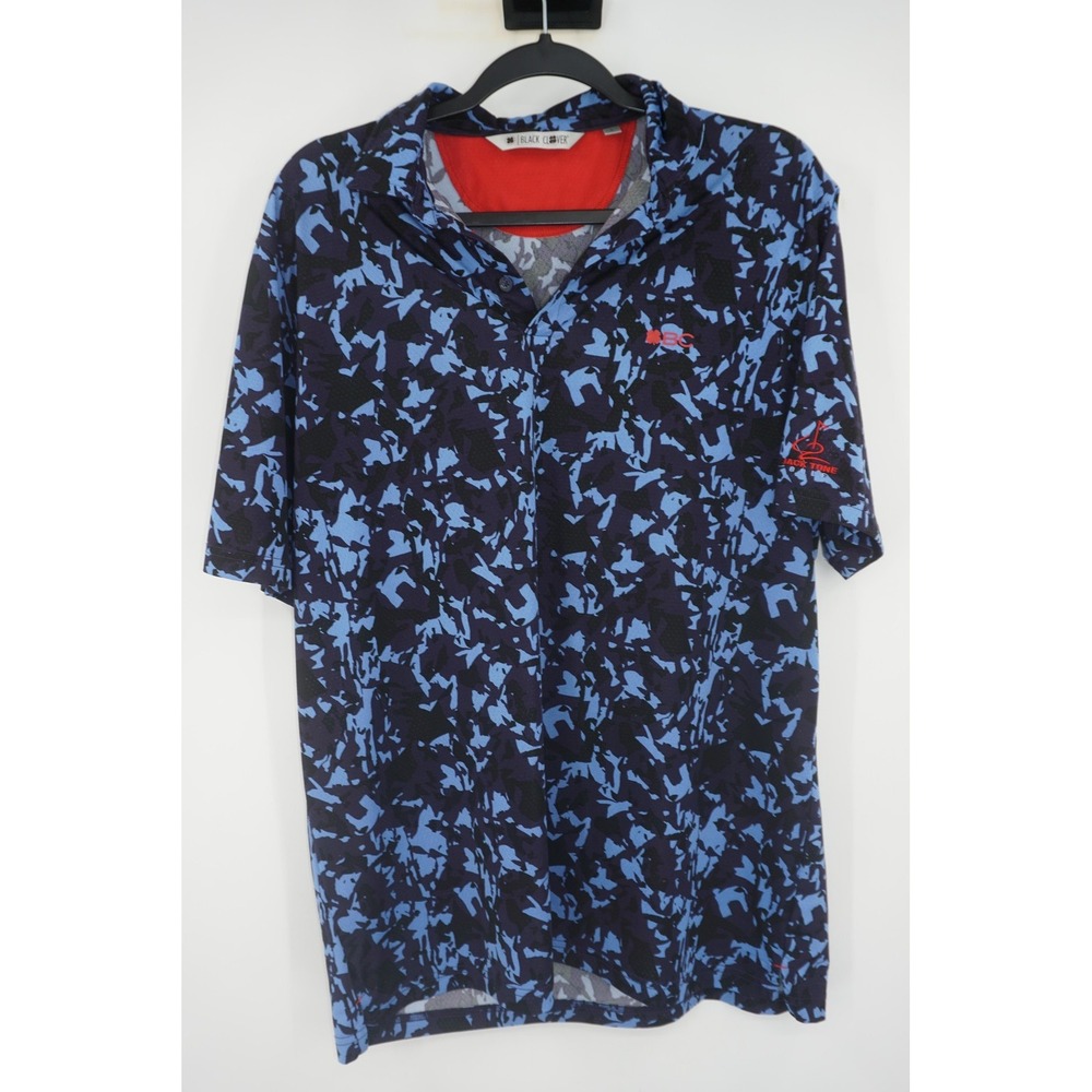 Black Clover Polo Shirt Mens Large Blue Camo Jack Tone Stretch Golf Performance